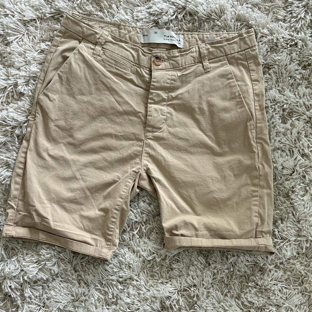 YoungLA Khaki Chino Shorts Classic Fit Stretch Casual